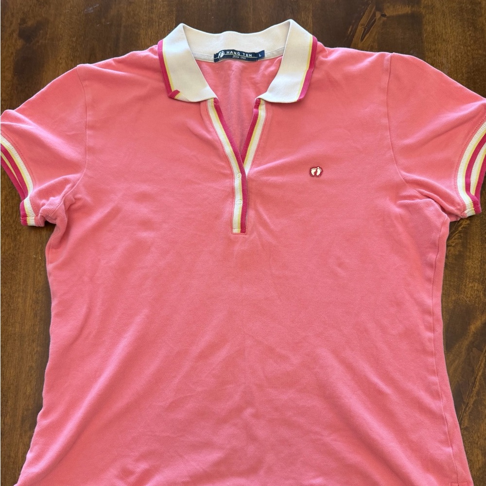 Women’s Vintage 90s Y2K Hang Ten Polo Top Shirt Large Coral Beach Surf